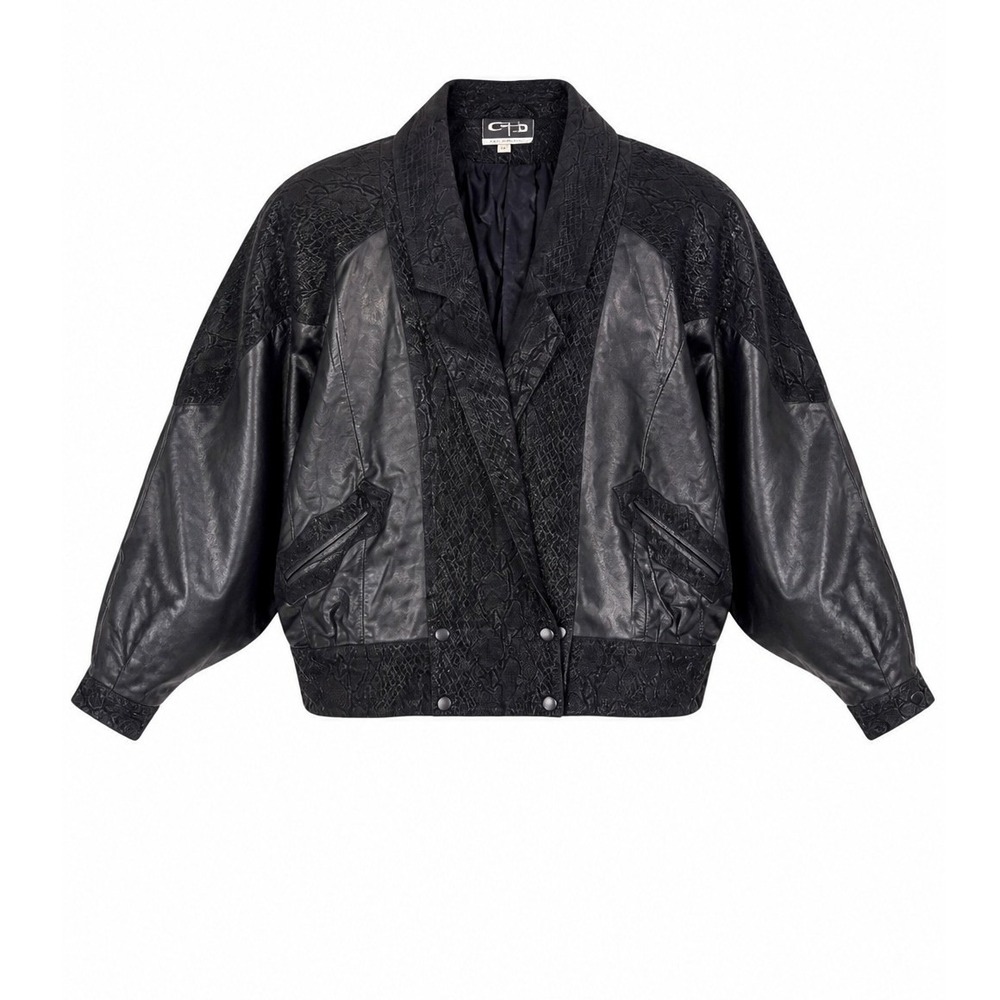 Vtg G-III Global Identity Leather Bomber Jacket Snake Print Women Large Black